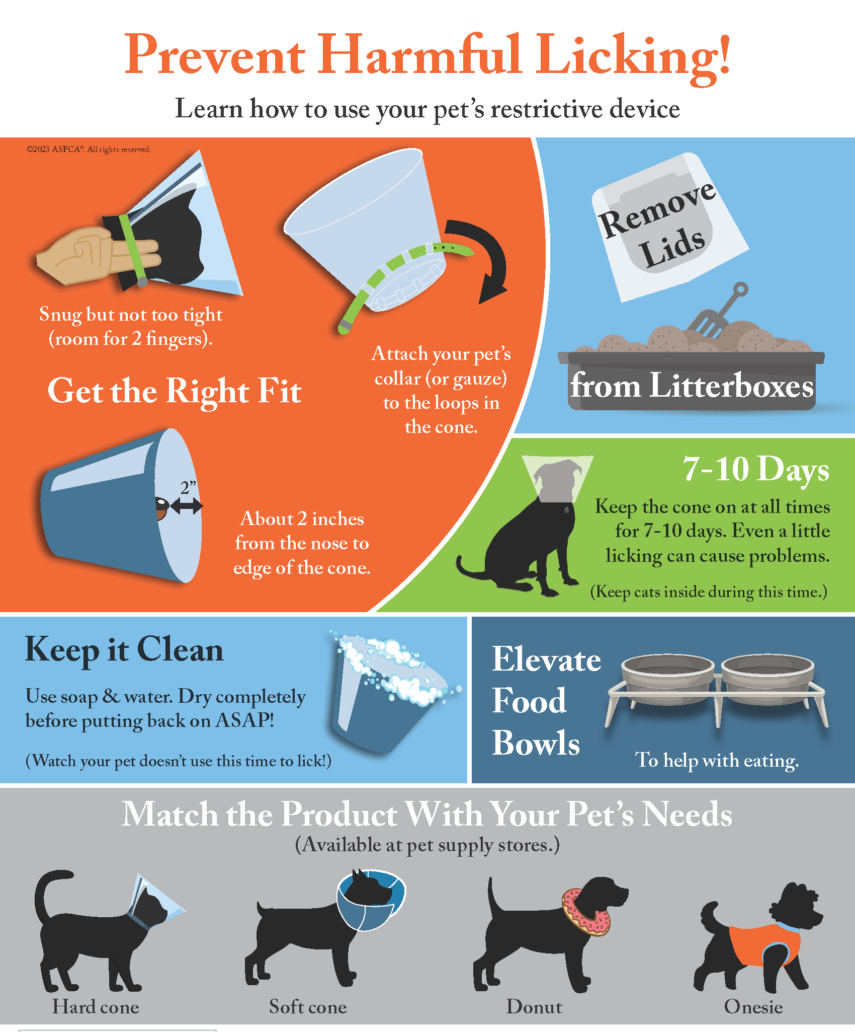 how to help your dog or cat heal from surgery by preventing harmful licking and learn how to use your pet's restrictive device, cone, donut or onesie